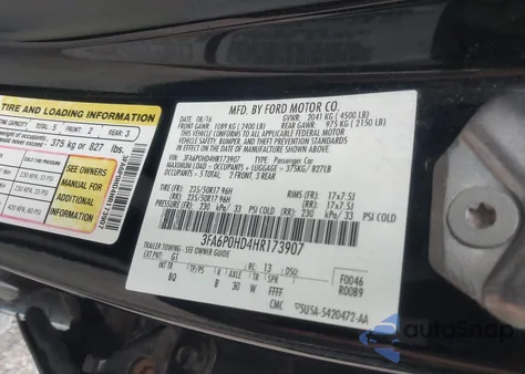 2017 Ford Fusion Se из США, поврежденный, VIN 3FA6P0HD4HR173907